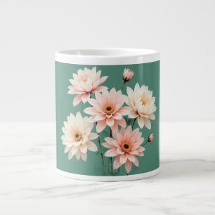 Caneca De Café Grande Arte de Crisântemo Elegante Bege