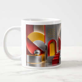 Caneca De Café Grande Arte de Esferas Metálicas de Abstração Geométrica
