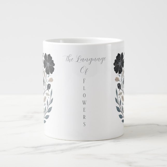 Caneca De Café Grande Arte de Flores, A linguagem das Flores, Moderna  (Frente)