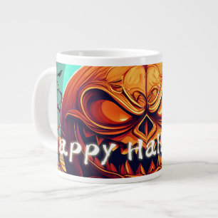 Caneca De Café Grande Arte de Halloween de Morcego com Jack-o-Lantern Fe