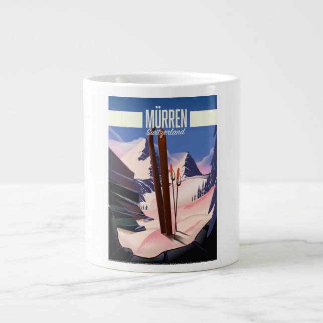Caneca De Café Grande Arte de impressão de pôster de esqui Murren Suíça. (Frente)
