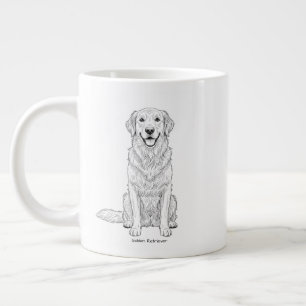 Caneca De Café Grande Arte de Linha Minimalista de Golden Retriever Dour