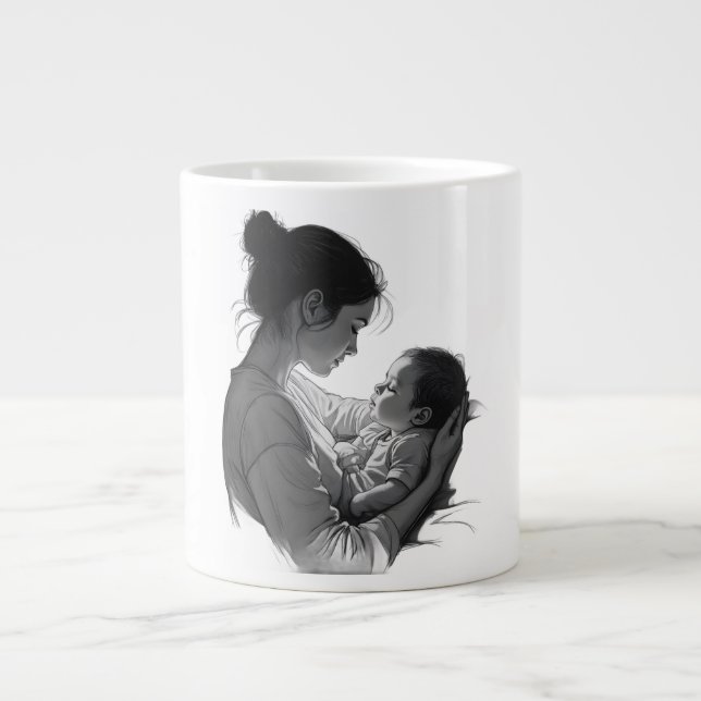 Caneca De Café Grande Arte de mãe e bebê (Frente)