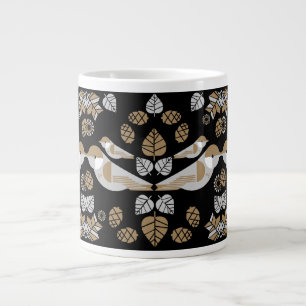 Caneca De Café Grande Arte de Pássaro Abstrato Geométrico Moderno Dourad