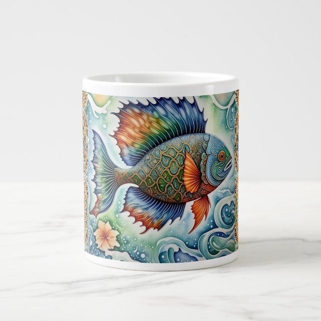Caneca De Café Grande Arte de Peixe-Batik (Frente)