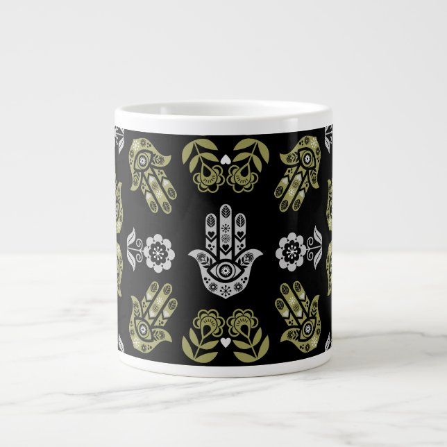 Caneca De Café Grande Arte de Proteção da Mão Hamsa (Frente)