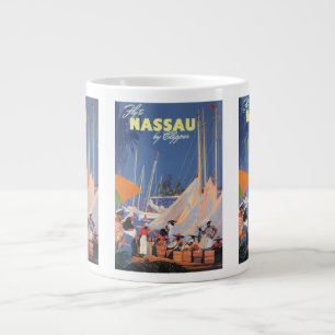 Caneca De Café Grande Arte de viagem das Bahamas vintage, voe para Nassa