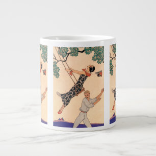 Caneca De Café Grande Arte Deco Antiga Amor, O Balanço por George Barbie