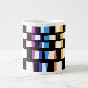 Caneca De Café Grande Arte design preto com madeira bordas coloridas