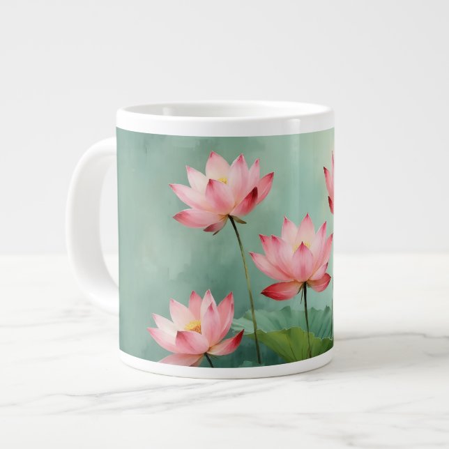 Caneca De Café Grande Arte do Lótus Rosa  (Frente Esquerda)