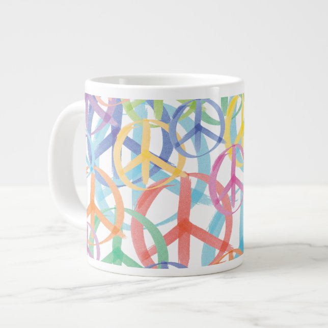 Caneca De Café Grande Arte dos Símbolos da Paz (Frente Esquerda)