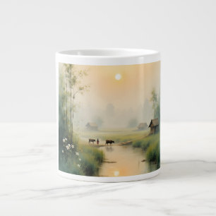 Caneca De Café Grande Arte em Aquarela da Aldeia da Névoa Matinal Vietna