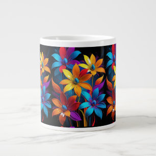Caneca De Café Grande Arte Floral Colorida Abstrata Vibrante-32908