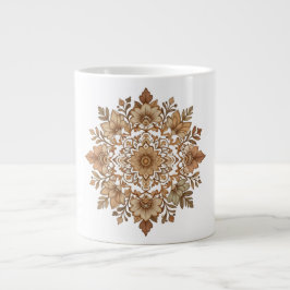 Caneca De Café Grande Arte Floral Mandala Intrincada em Tons Marrons