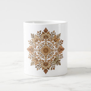 Caneca De Café Grande Arte Floral Mandala Intrincada em Tons Marrons