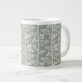 Caneca De Café Grande Arte Floral Verde de Eucalipto Refinado