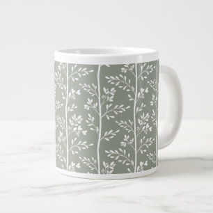 Caneca De Café Grande Arte Floral Verde de Eucalipto Refinado