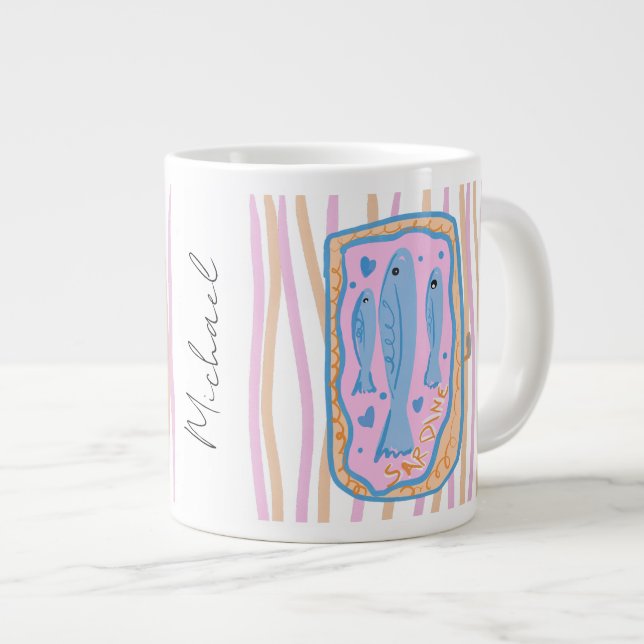 Caneca De Café Grande Arte Fofa de Sardinha (Frente Esquerda)
