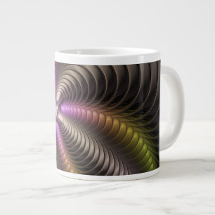 Caneca De Café Grande Arte Fractal 3D Colorida abstrato brilhante