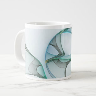 Caneca De Café Grande Arte fractal abstrata moderna azul turquesa cinza