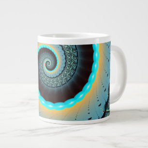 Caneca De Café Grande Arte fractal espiral abstrata azul turquesa laranj
