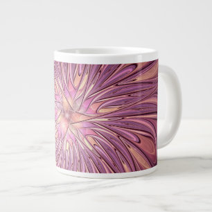 Caneca De Café Grande Arte fractal floral moderna abstrata cores de baga
