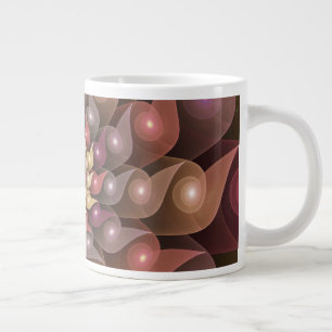 Caneca De Café Grande Arte Fractal Moderna Abstrato de Flor Shiny Surrea