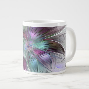 Caneca De Café Grande Arte Fractal Moderna Floral Colorida Abstrato