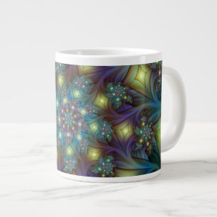 Caneca De Café Grande Arte Fractal Roxa Roxa Abstrato brilhante iluminad