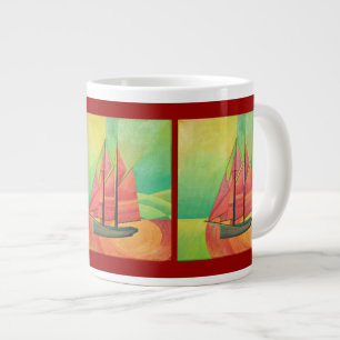 Caneca De Café Grande Arte Geométrica do Barco à Vela Abstrato Cubist