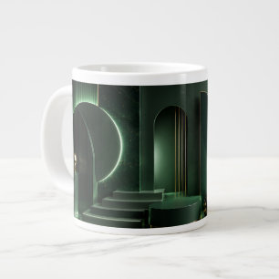 Caneca De Café Grande Arte Geométrico Abstrato Elegante em Verde Escuro