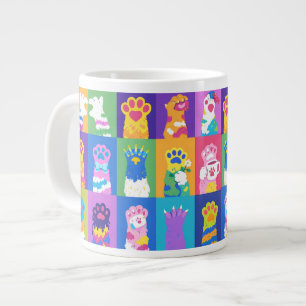 Caneca De Café Grande Arte Pop Colorida de Pata de Gato em Grid