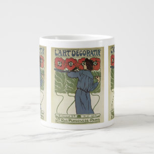 Caneca De Café Grande Arte Vintage Art Nouveau, Artista Pintando Flores 