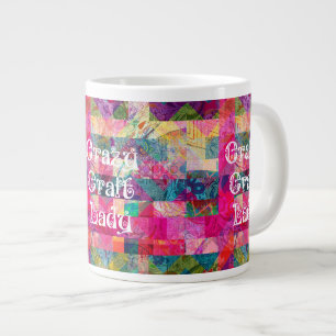 Caneca De Café Grande Artesanato Louco, Senhora Colorida Padrão Vibrant