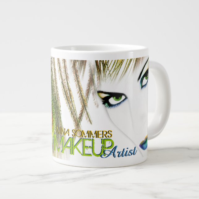 Caneca De Café Grande Artista Makeup Com Pavock Feather Jumbo (Frente Esquerda)