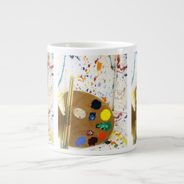 Caneca De Café Grande Artistas Pintam Splatter e Paleta de Pintura (Frente)