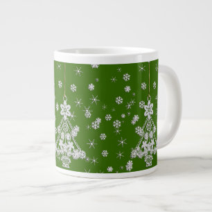 Caneca De Café Grande Árvore de Natal Branca e Flocos de Neve ornamentad