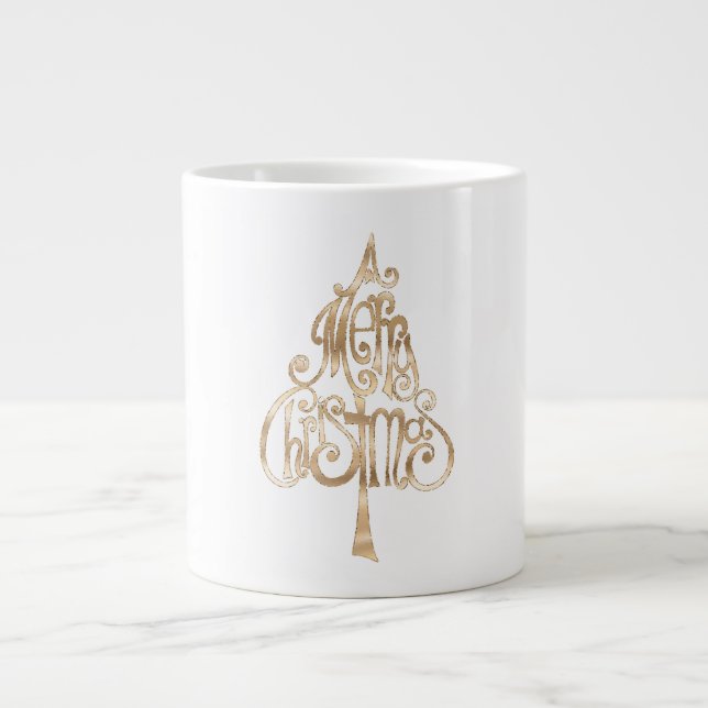 Caneca De Café Grande Árvore de Natal Dourada (Frente)