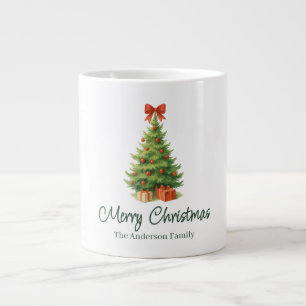 Caneca De Café Grande Árvore de Natal Elegante com Arco Vermelho e Prese