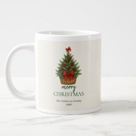 Caneca De Café Grande Árvore de Natal Elegante – Fita Vermelha