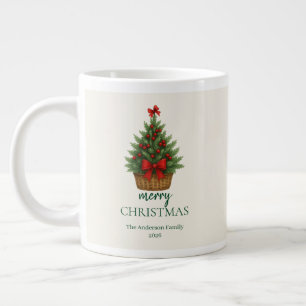 Caneca De Café Grande Árvore de Natal Elegante – Fita Vermelha
