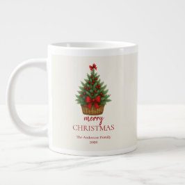 Caneca De Café Grande Árvore de Natal Elegante – Fita Vermelha