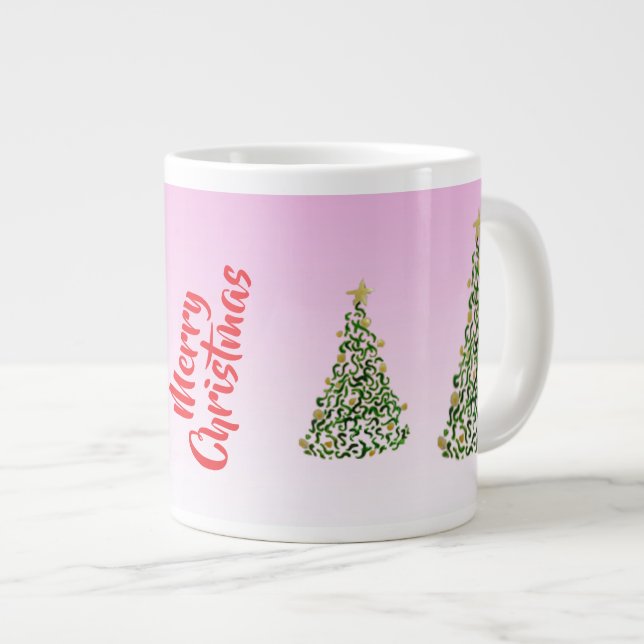 Caneca De Café Grande Árvore de Natal em Pink Background Specialty Mug (Frente Esquerda)