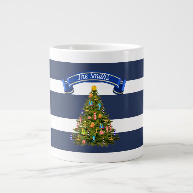 Caneca De Café Grande Árvore de Natal Náutica Personalizada (Frente)