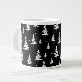 Caneca De Café Grande Árvore de Natal Preta e Branca