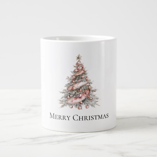 Caneca De Café Grande Árvore de Natal Rosa-Dourada rosa (Frente)