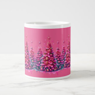 Caneca De Café Grande Árvore de Natal Rosa Estética Elegante e Moderna