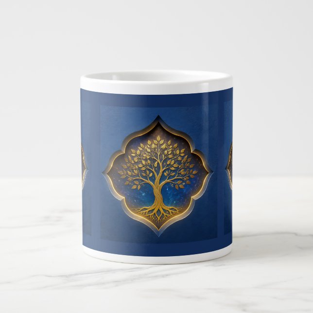 Caneca De Café Grande Árvore Dourada em Presente de Moldura Celestial (Frente)