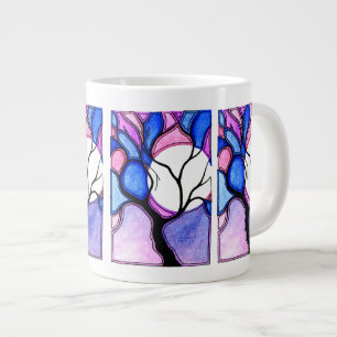 Caneca De Café Grande Árvore e Lua de Aquarela - Azul e Rosa
