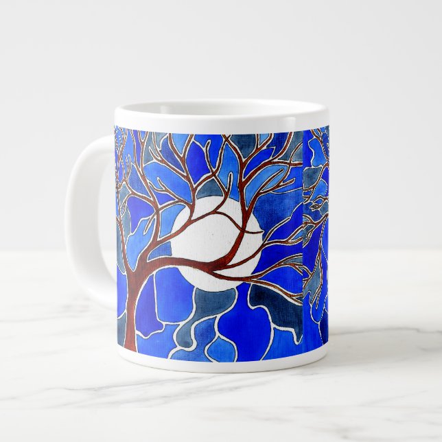Caneca De Café Grande Árvore e Lua na Canvas - Azul (Frente Esquerda)